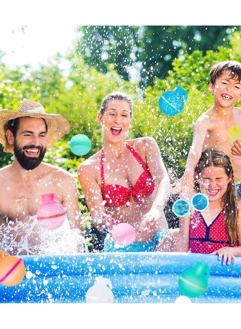 Water Bomb Balloons Reusable 6 Pcs Soft Silicone Water Splash Ball for Kids School Self-Sealing Refillable Water Bomb for Kids Adults Fun Water Fight Game Summer Swimming Pool Party Supplies（E）