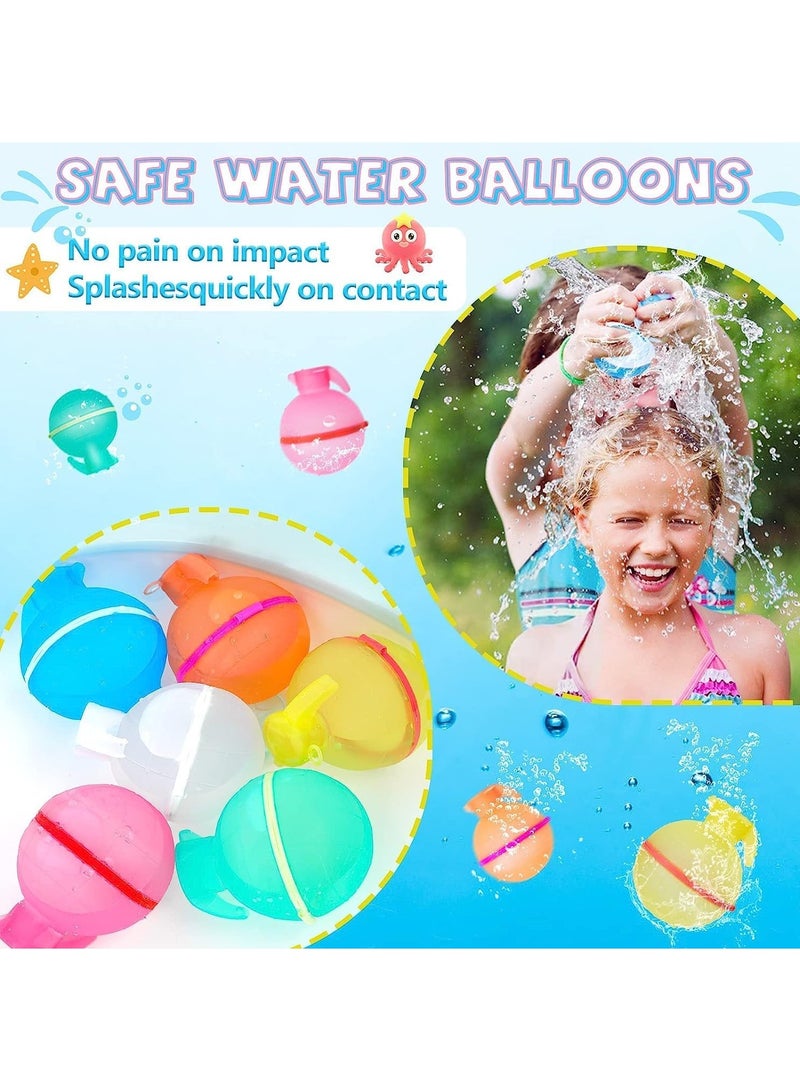 Water Bomb Balloons Reusable 6 Pcs Soft Silicone Water Splash Ball for Kids School Self-Sealing Refillable Water Bomb for Kids Adults Fun Water Fight Game Summer Swimming Pool Party Supplies（E）