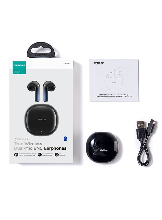 JR-PB1 True Wireless Bluetooth Earphones 4 Mic Semi In-Ear TWS Earbuds ENC Call Noise Reduction  Bluetooth 5.3 Black