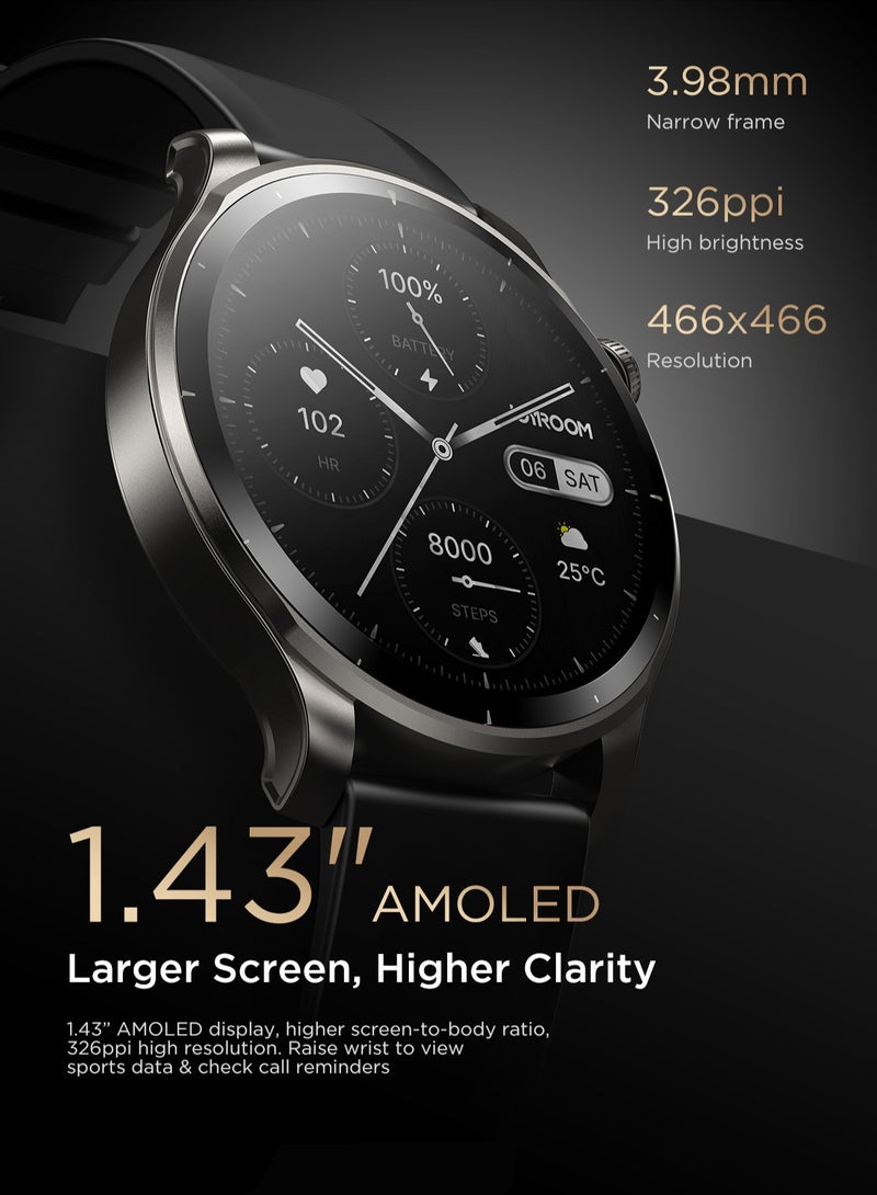 300 mAh 300 mAh JR-FV1 Smart Watch Can Make And Receive Calls 1.43-Inch HD Screen Bluetooth Connection Fitness Monitoring For Men And Women Compatible With Apple And Android Metal Silicone Strap Space Grey