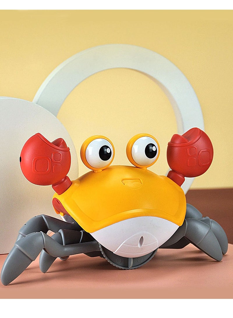 Crawling Crab Baby Toy with Music and LED Light Up for Kids, Toddler Interactive Learning Development Toy with Automatically Avoid Obstacles, Build in Rechargeable Battery (Orange)