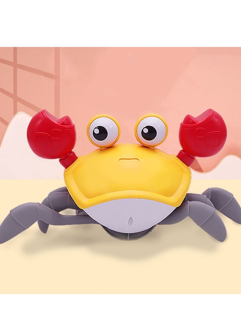 Crawling Crab Baby Toy with Music and LED Light Up for Kids, Toddler Interactive Learning Development Toy with Automatically Avoid Obstacles, Build in Rechargeable Battery (Orange)