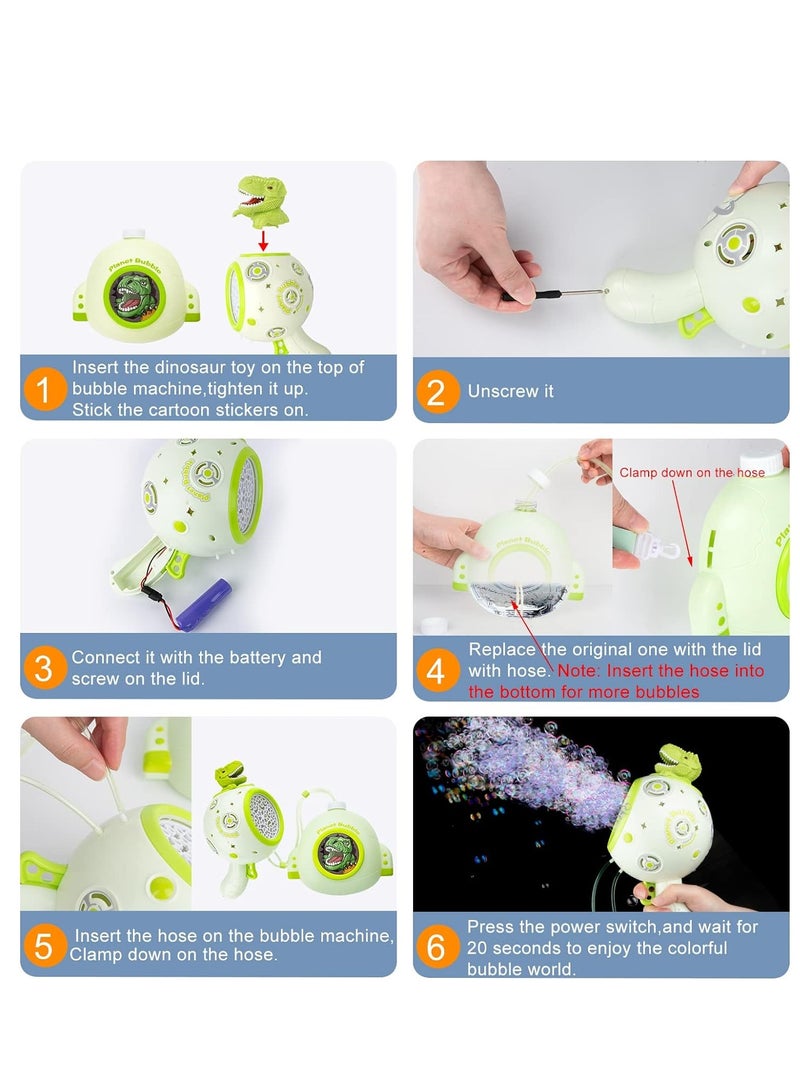 Auto Bubble Machine Rechargeable Dinosaur Bubble Machine with 17oz Bubble Solution,LED Light Leak-Proof Design,Automatic Bubble Maker Summer Toys for Kids Adults Outdoor Birthday Wedding Party