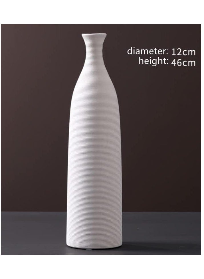 Tall Embossed Line Ceramic Vase - Large | Warm White Nordic, Boho, Modern Minimalist Design Flower Vase for Elegant Home Décor | for Flower Arrangements, Elegant Home Décor, Gifting