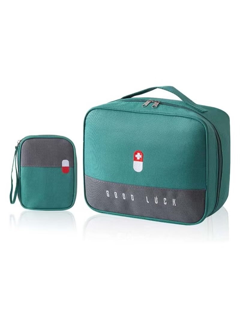 Empty First Aid Bags Travel Medical Supplies Cosmetic Organizer Insulated Medicine Bag Convenient Safety Kit Suit for Family Outdoors Hiking Camping Car Office Workplace Green