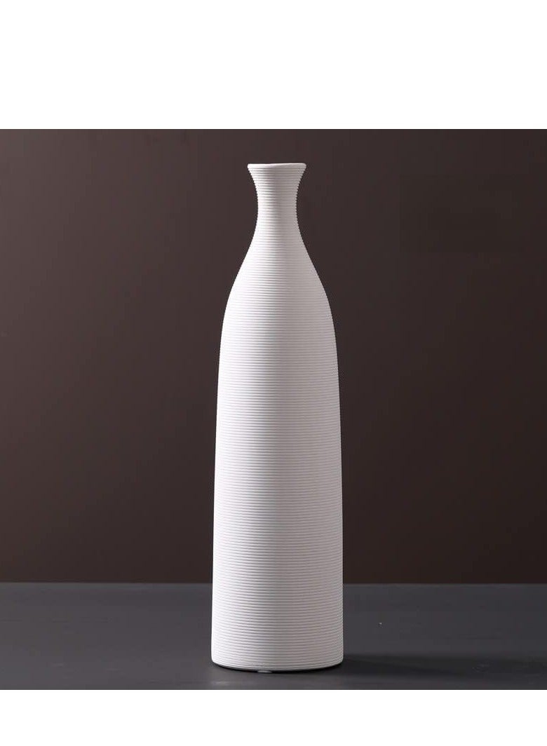 Tall Embossed Line Ceramic Vase - Small | Warm White Nordic, Boho, Modern Minimalist Design Flower Vase for Elegant Home Décor | for Flower Arrangements, Elegant Home Décor, Gifting