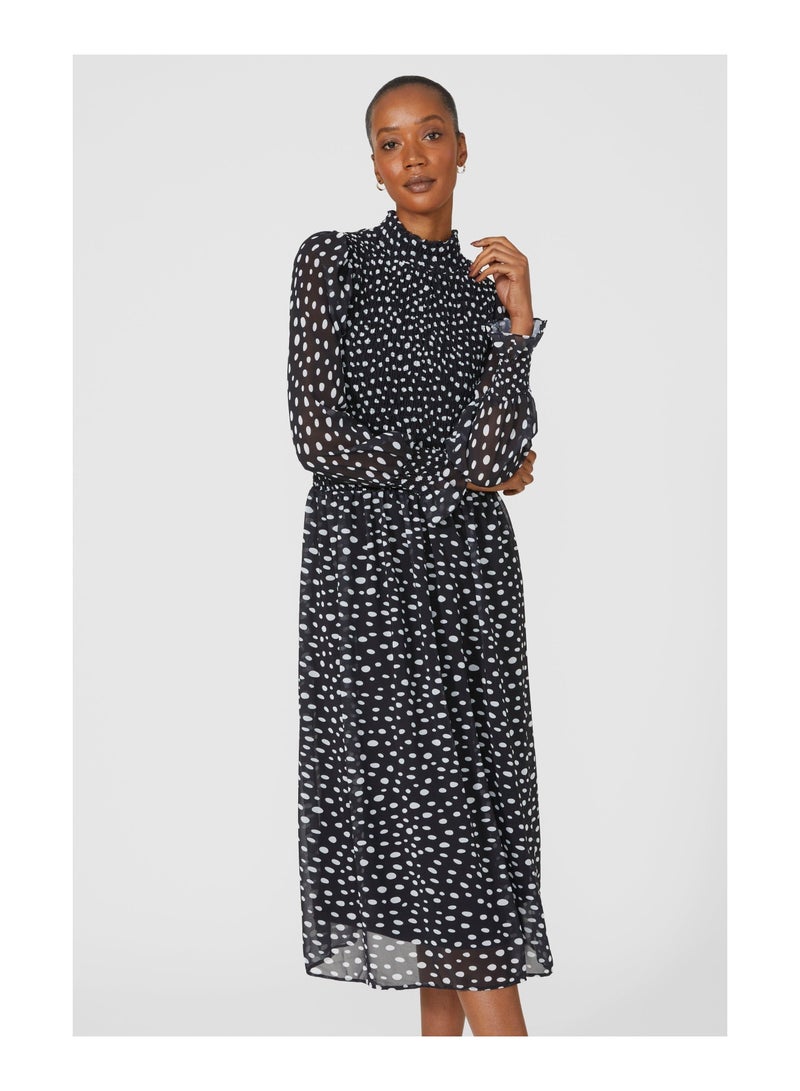 Printed Chiffon Shirred Midi Dress