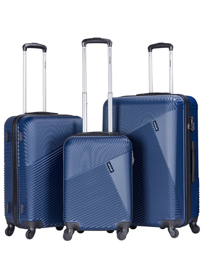 ABS Hardside 3-Piece Trolley Luggage Set, Spinner Wheels with Number Lock 20/24/28 Inches Dark Blue