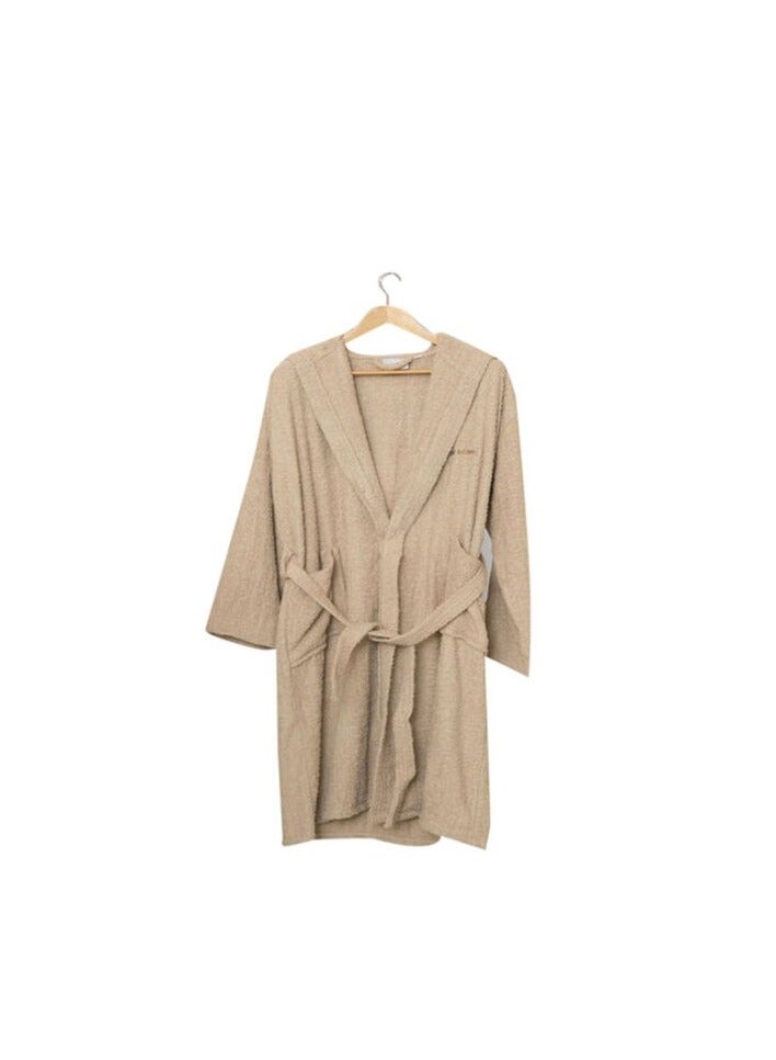 Soft Comfort Hooded Cotton Bathrobe With 2 Pockets, Beige Free Size