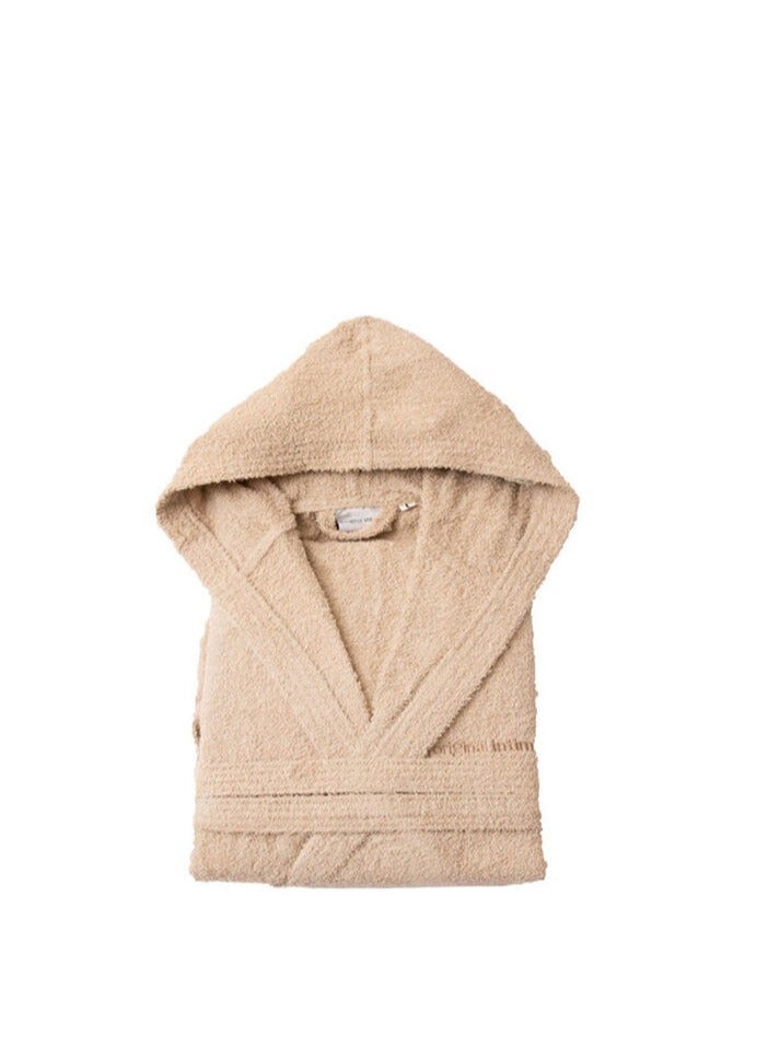 Soft Comfort Hooded Cotton Bathrobe With 2 Pockets, Beige Free Size