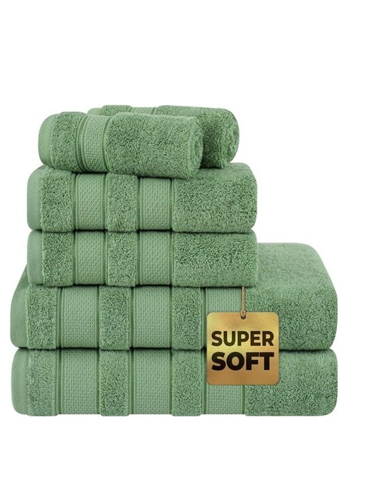 Safi Plus Luxury Hotel Quality 100% Turkish Genuine Cotton Towel Set, 2 Bath Towels 2 Hand Towels 2 Washcloths Super Soft Absorbent Towels for Bathroom & Kitchen Shower - Sage Green