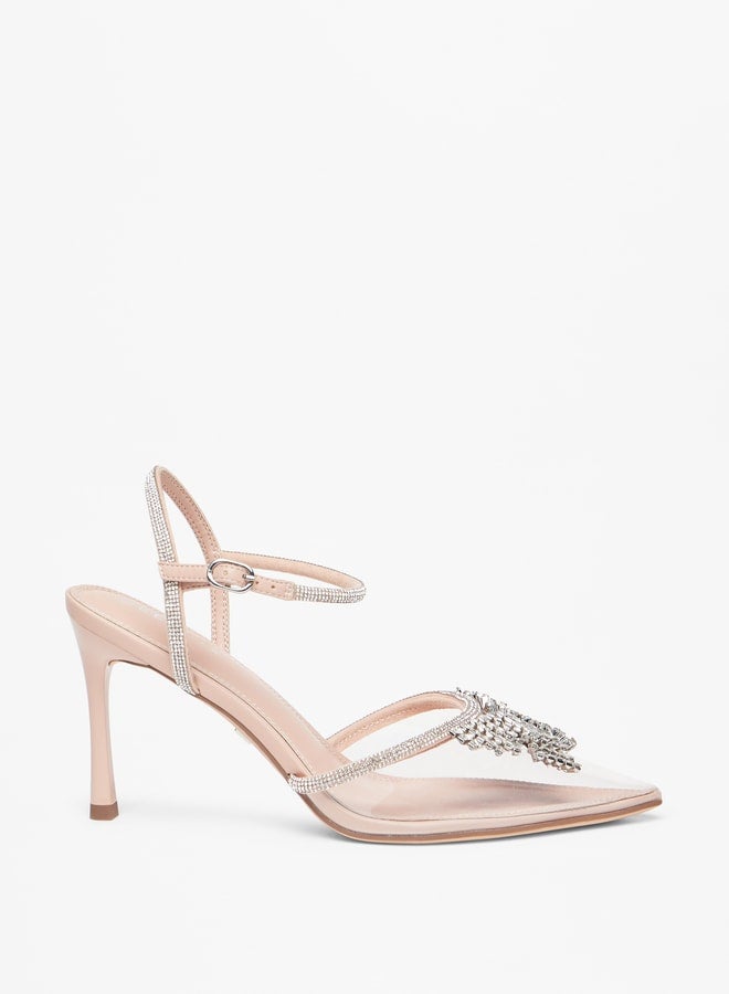 Women's Embellished Sandals with Buckle Closure and Stiletto Heels