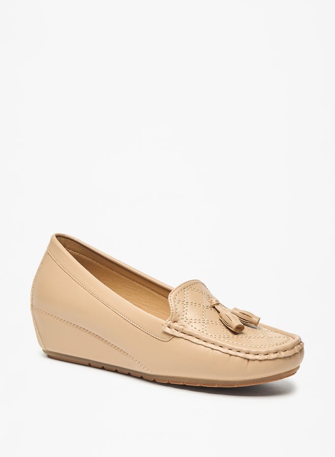 Women's Textured Slip-On Loafers with Wedge Heels