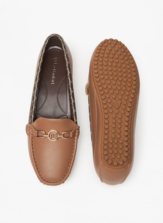 Women's Metal Accent Slip-On Loafers with Wedge Heels