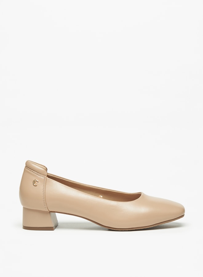Women's Solid Slip-On Ballerina Shoes with Block Heels
