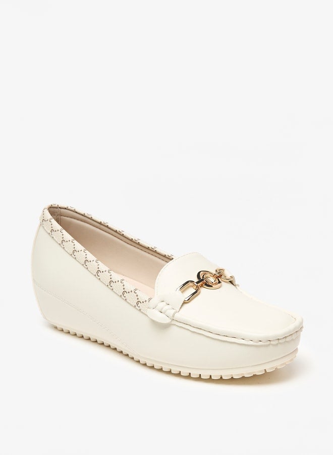 Women's Metal Accent Slip-On Loafers with Wedge Heels