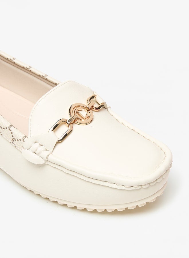 Women's Metal Accent Slip-On Loafers with Wedge Heels
