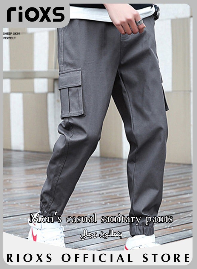 Men's Cargo Pants Casual Sports Sweatpants Running Drawstring Sweatpants Tiny Harem Pants With Multiple Pockets