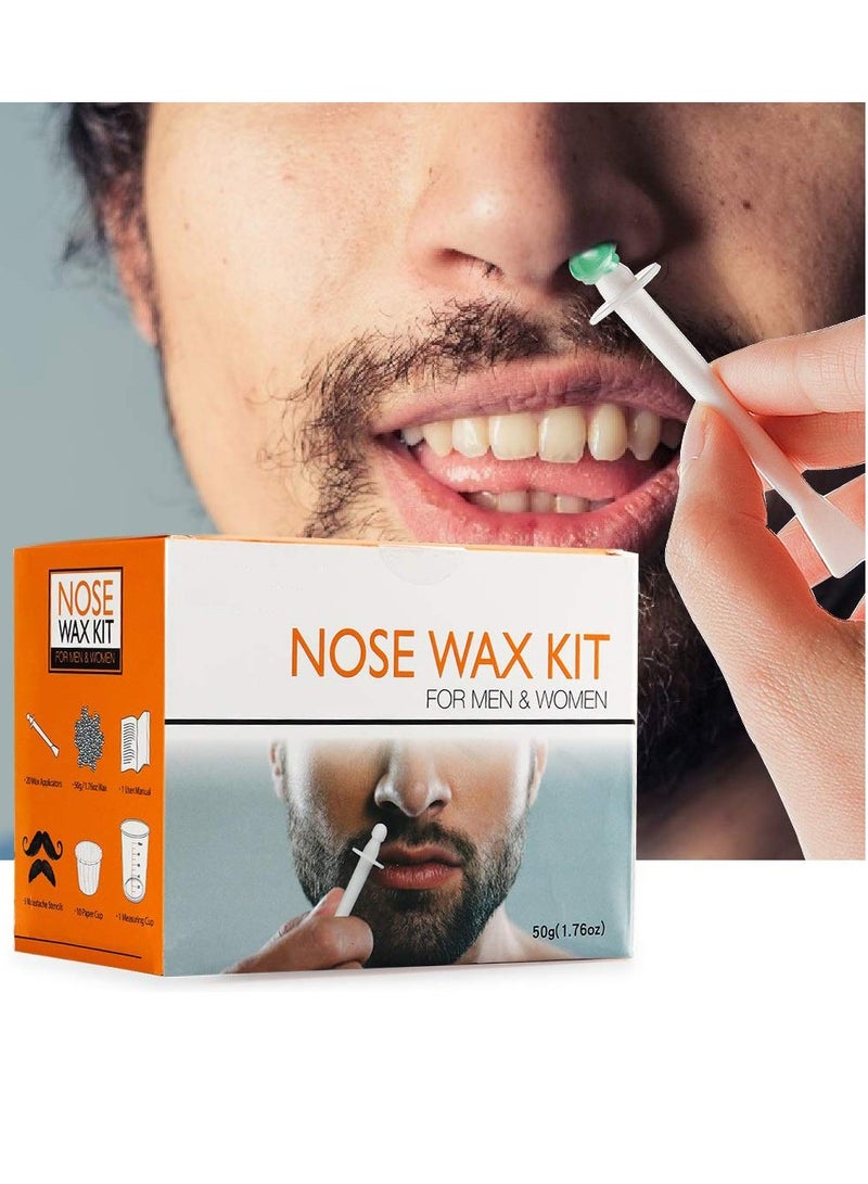 Nose Wax Kit for Men and Women 50g Wax Nose Hair Removal Waxing Kit Safe Quick Hair Removal Waxing for Nose and Ear 20 Applicators 8 Mustache Stickers 10 Little Cups for Removing Nose Eyebrow Hair