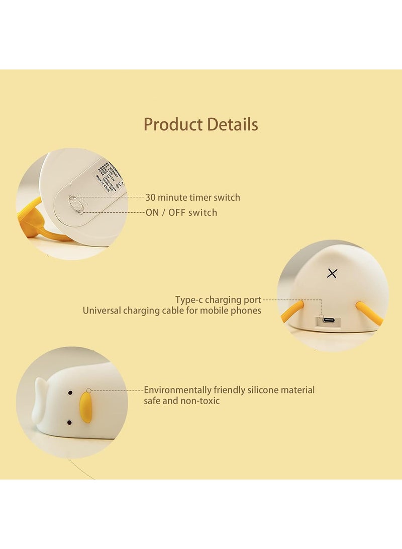 LED Flat Lay Duck Night Light, 3 Level Dimmable Toddler Night Light, Warm Light, Silicone Rechargeable Toddler Night Light Bedside Touch Lamp, Suitable for Breastfeeding, Room Decoration