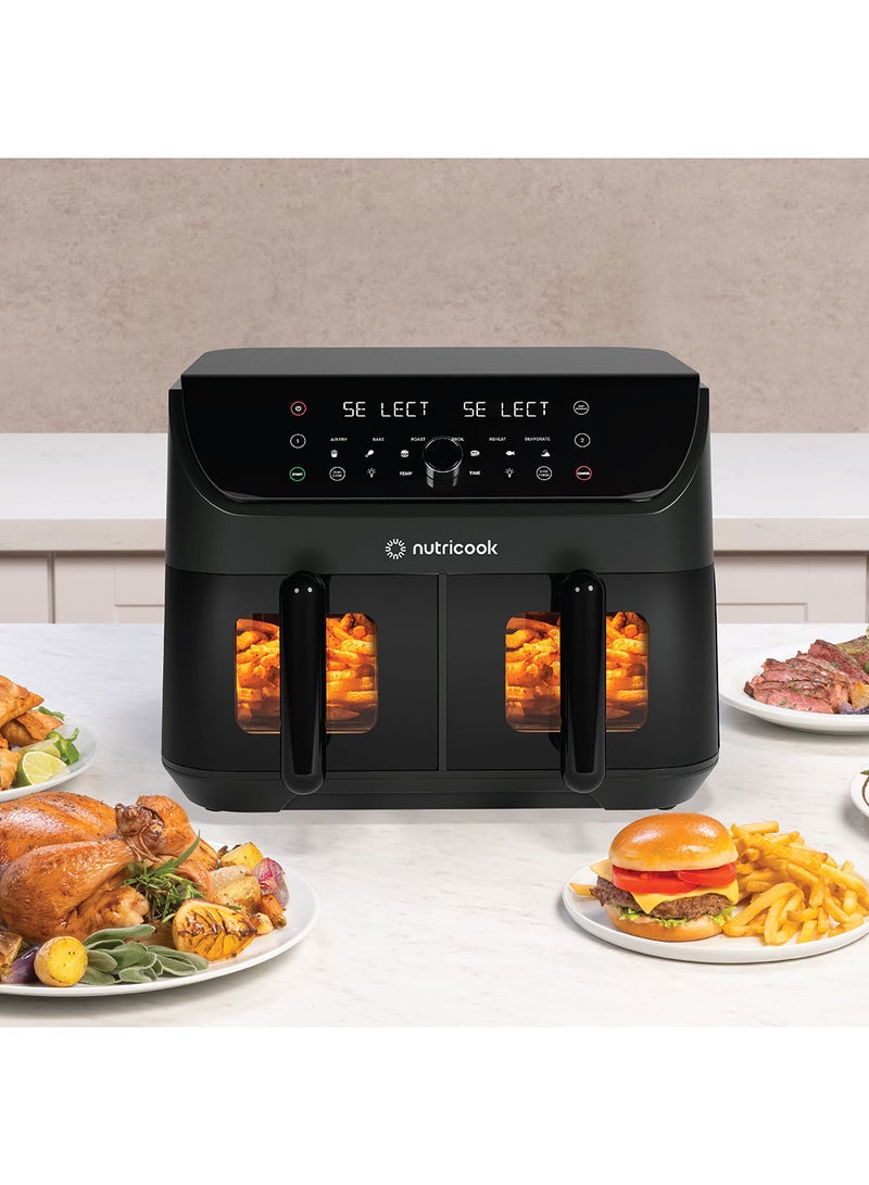 Air Fryer Duo 2 Vision With Clear Window And Internal Light, Independently Controlled Dual Baskets, Air Fry, Bake, Roast, Broil, Reheat And Dehydrate, 6 Presets 8.5 L 2400 W AFD185V Black