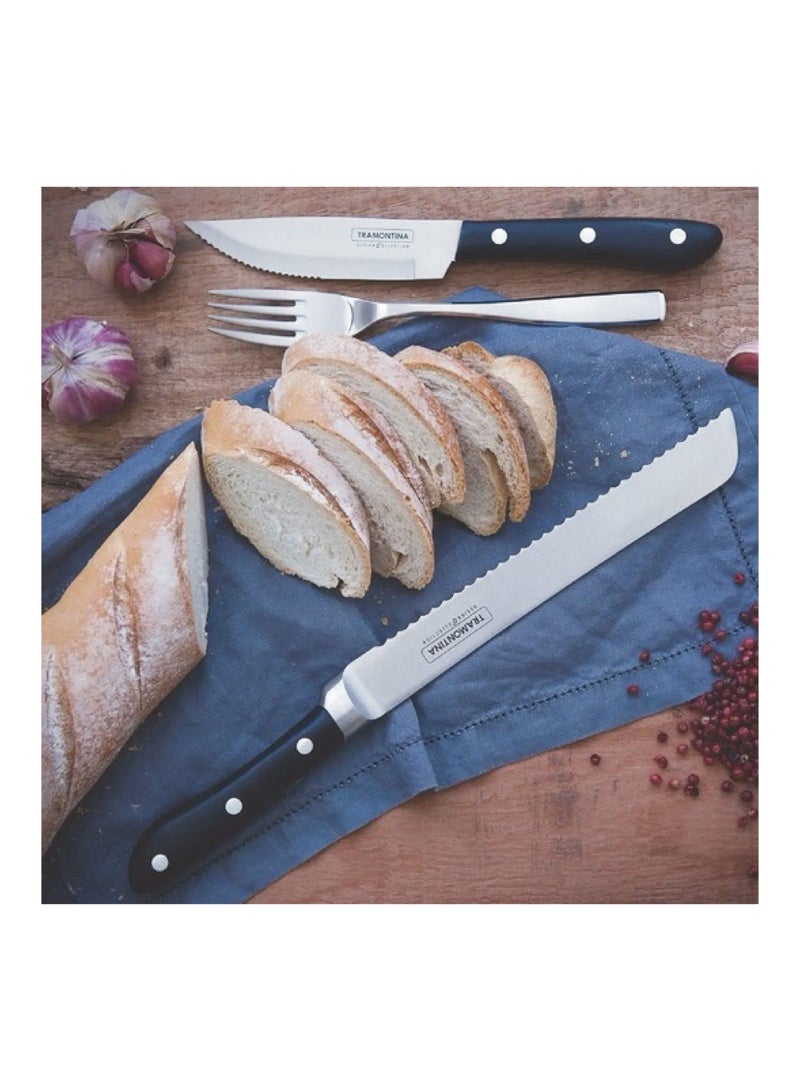 Tramontina Prochef 8 Inches Bread Knife with Stainless Steel Blade and Black Polycarbonate and Fiberglass Handle, Made Brazil