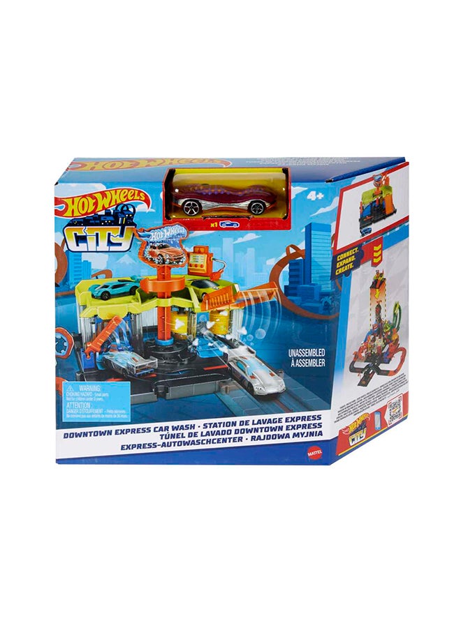 City Downtown Express Car Wash Playset With 1   Car, Connects To Other Playsets & Tracks, Gift For Kids Ages 4 To 8 Years Old