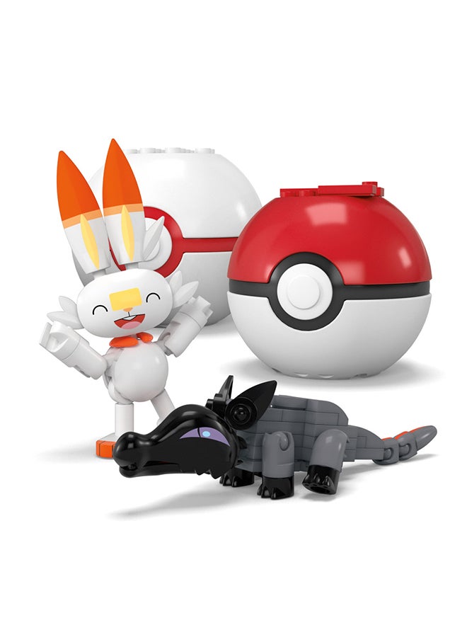 Pokémon Action Figure Building Toys, Fire-Type Trainer Team With 105 Pieces, Poseable Salandit Litwick Charmander Scorbunny, Gift Idea For Kids