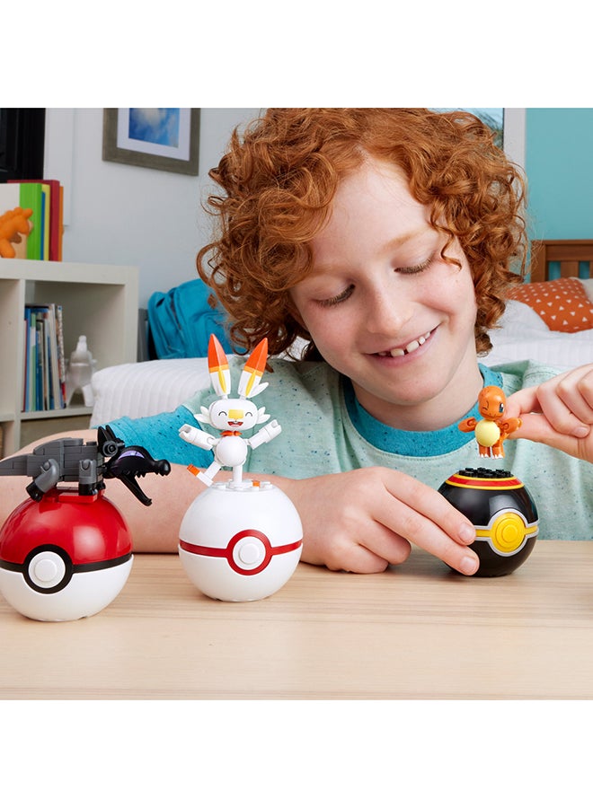 Pokémon Action Figure Building Toys, Fire-Type Trainer Team With 105 Pieces, Poseable Salandit Litwick Charmander Scorbunny, Gift Idea For Kids