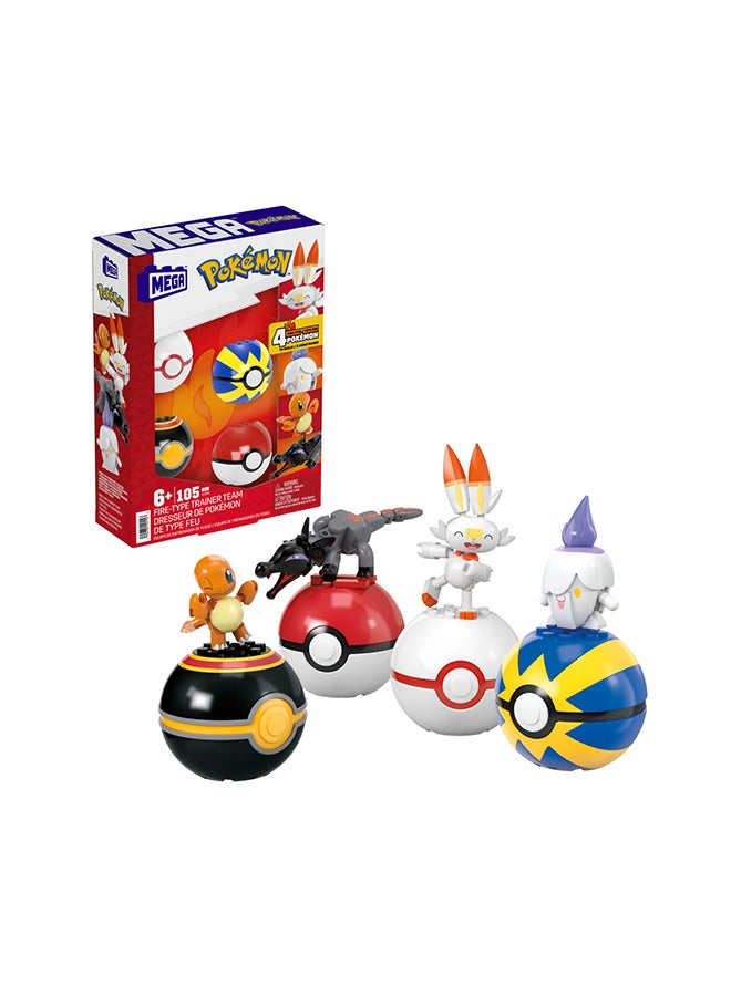 Pokémon Action Figure Building Toys, Fire-Type Trainer Team With 105 Pieces, Poseable Salandit Litwick Charmander Scorbunny, Gift Idea For Kids