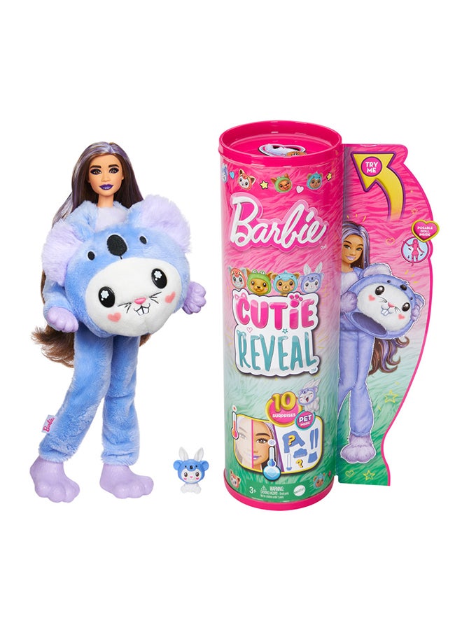 Cutie Reveal Doll & Accessories With Animal Plush Costume & 10 Surprises Including Color Change, Bunny As A Koala In Costume-Themed Series
