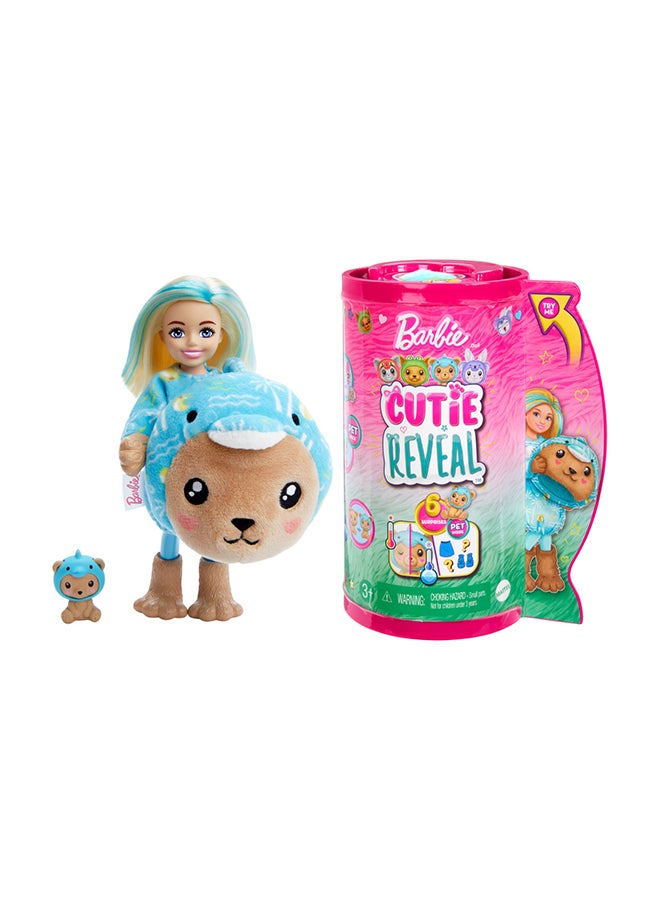 Cutie Reveal Chelsea Doll & Accessories, Animal Plush Costume & 6 Surprises Including Color Change, Teddy Bear As Dolphin