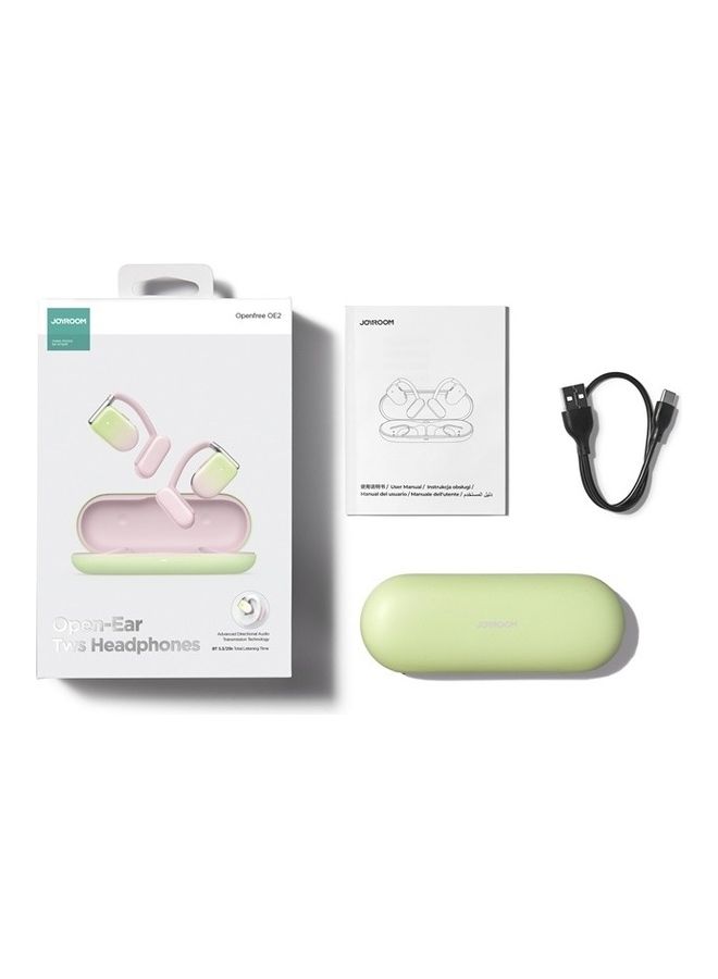 600mAh JR-OE2 OWS Open Headphones Call Noise Canceling Bluetooth 5.3 Directional Audio Transmission 16.2mm Driver Movement IPX5 Waterproof Open earphones For Men And Women Open Earbuds Pink