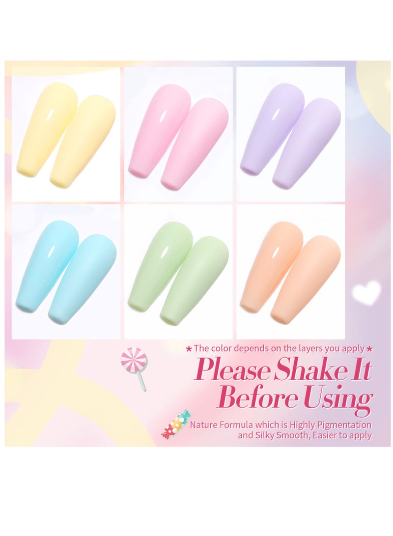 Gel Nail Polish Set 6PCS, Pastel Spring Summer Gel Polish Macaron Candy Sweet Color Gel Polish Soft Pink Yellow Purple Blue Green Colors Collection Nail Art Gift Box 10ML