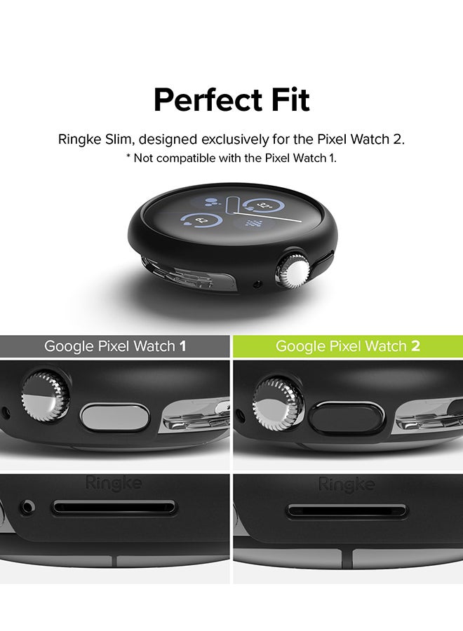 Slim Case For Google Pixel Watch 2 41Mm 2023 Frame Only Hard PC Thin Cover - Clear And Matte Black 2 Pack Clear