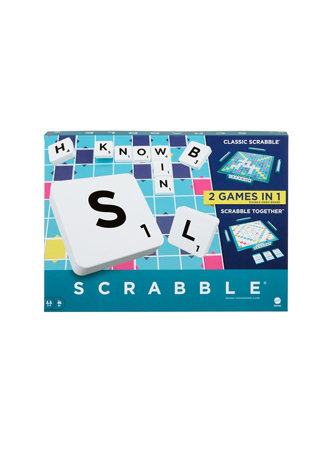 Original Scrabble Two-in-One Game: Classic Scrabble & Scrabble Together for Cooperative Play, Family Word Game, Includes 50 Goal Cards that Teach Scrabble Basics, Ages 10+