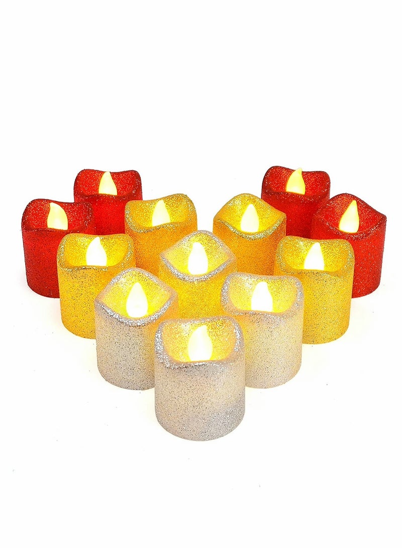 LED Candles, LED Tea Lights Battery Operated Electric Fake Candles for Golden Party Decorations Valentine's Day Dates Wedding, Table, Gift, Indoor Outdoor (12, Wavy Color Mixing)
