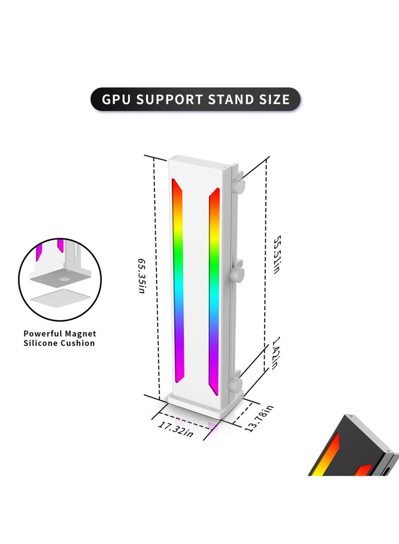 GPU Support Bracket, ARGB Adjustable Sliding Aluminum Alloy Graphics Card Holder, Rubber Pad Magnetic Base GPU Sag Bracket for Graphics Card (White)