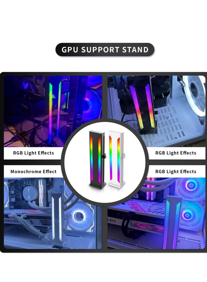 GPU Support Bracket, ARGB Adjustable Sliding Aluminum Alloy Graphics Card Holder, Rubber Pad Magnetic Base GPU Sag Bracket for Graphics Card (White)