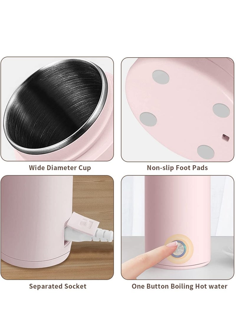 Portable Electric Kettle, 400ml Travel Tea Kettle with Non-stick Coating Double Wall Water Boiler Bottle Insulated Coffee Thermos Mug Fast Boil and Auto Shut Off Hot Water Heater (Pink)