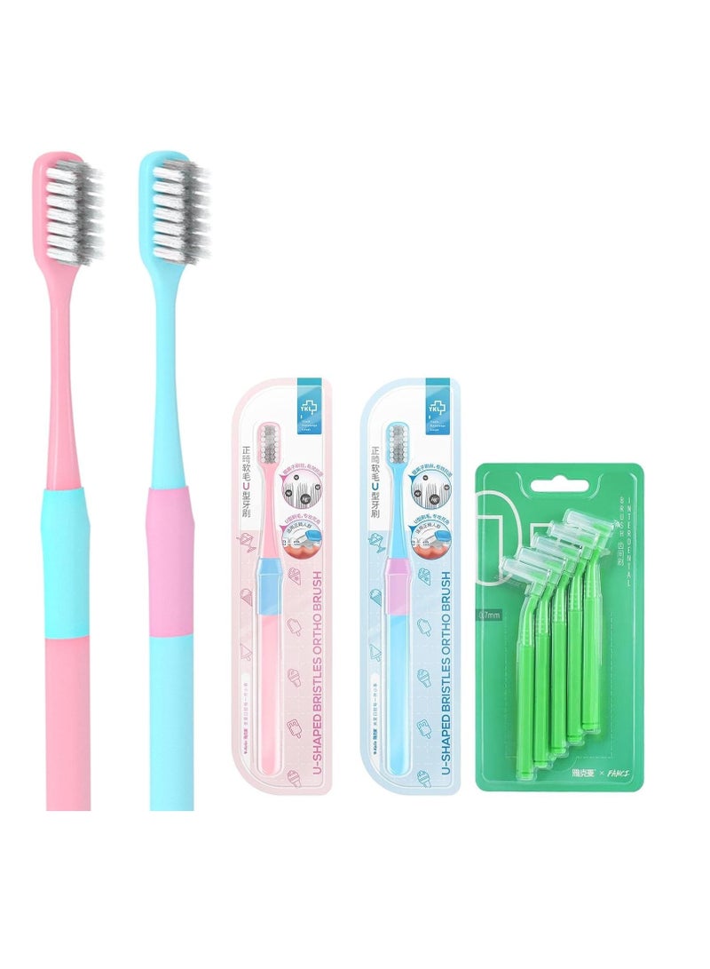 10pcsToothbrush for Braces U-Shaped Orthodontic Toothbrush for Braces Soft Bristle Brush 4pcs with L Interdental Brush