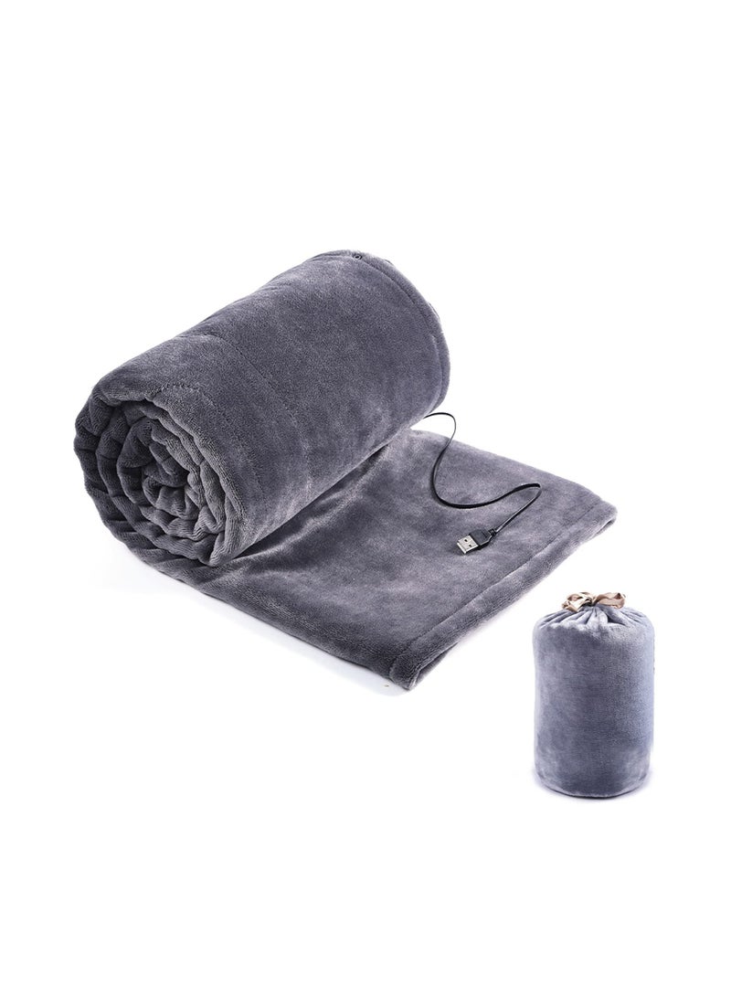 Electric Heating Blanket, USB Thermostatic Heat Mat for Back Pain Relief and Cramps Relief with 3 Heat Settings & Auto Shut Off Timer, Gray Flannel Electric Overblanket for Sofa, 140x80cm