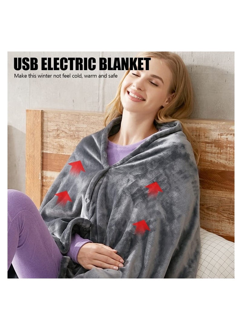 Electric Heating Blanket, USB Thermostatic Heat Mat for Back Pain Relief and Cramps Relief with 3 Heat Settings & Auto Shut Off Timer, Gray Flannel Electric Overblanket for Sofa, 140x80cm