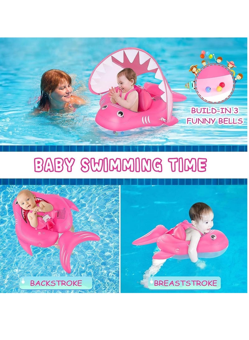 Baby Pool Float, Infant Swimming Float with Sun Protection Canopy Inflatable Floaties for Toddlers Shark Baby Swim Floats Ring for Pool Bath Toys for Safer Swim for Newborn Age 3-36 Months Toddler