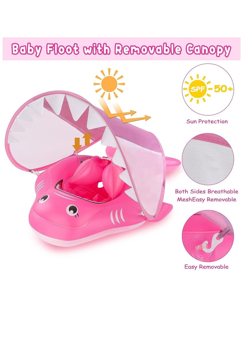 Baby Pool Float, Infant Swimming Float with Sun Protection Canopy Inflatable Floaties for Toddlers Shark Baby Swim Floats Ring for Pool Bath Toys for Safer Swim for Newborn Age 3-36 Months Toddler