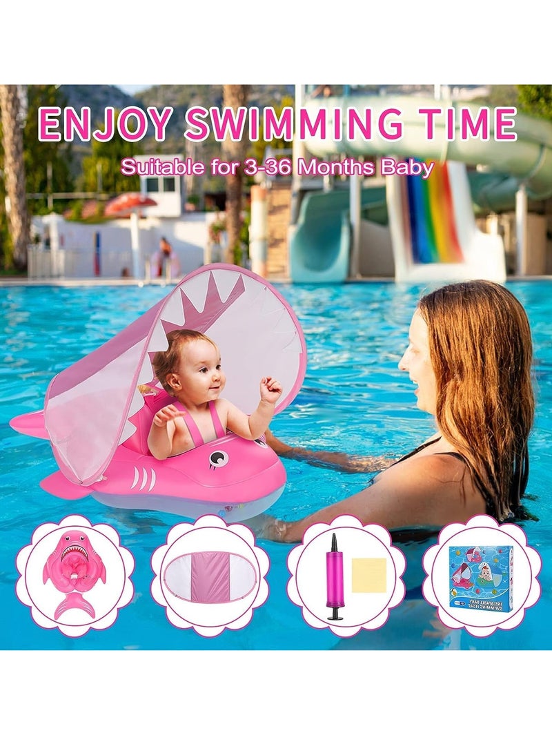 Baby Pool Float, Infant Swimming Float with Sun Protection Canopy Inflatable Floaties for Toddlers Shark Baby Swim Floats Ring for Pool Bath Toys for Safer Swim for Newborn Age 3-36 Months Toddler