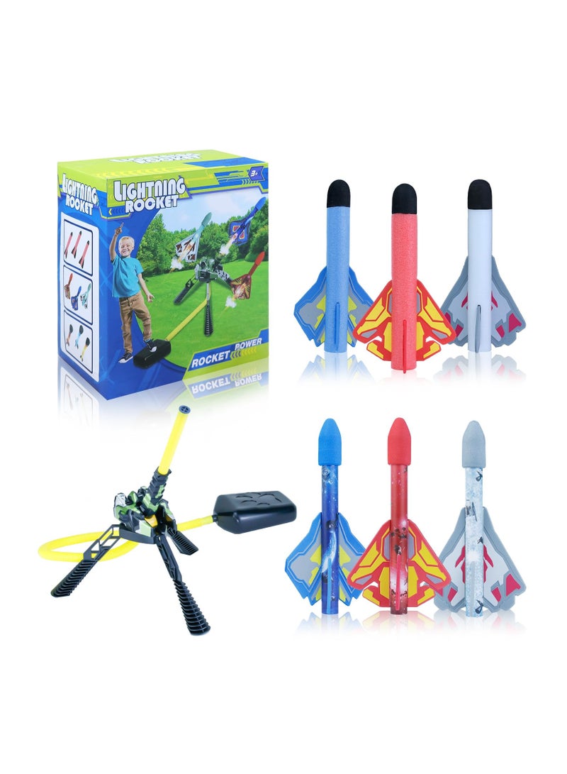 Rocket Launcher for Kids, Stomp Launch Up To 100 Ft, 3 Led Light-Up Planes and 3 Foam Stunt Planes, Fun Outdoor Toys, Birthday Gifts for Boys Girls Age 3-12 Year Old, Outdoor Games Camping or Travel