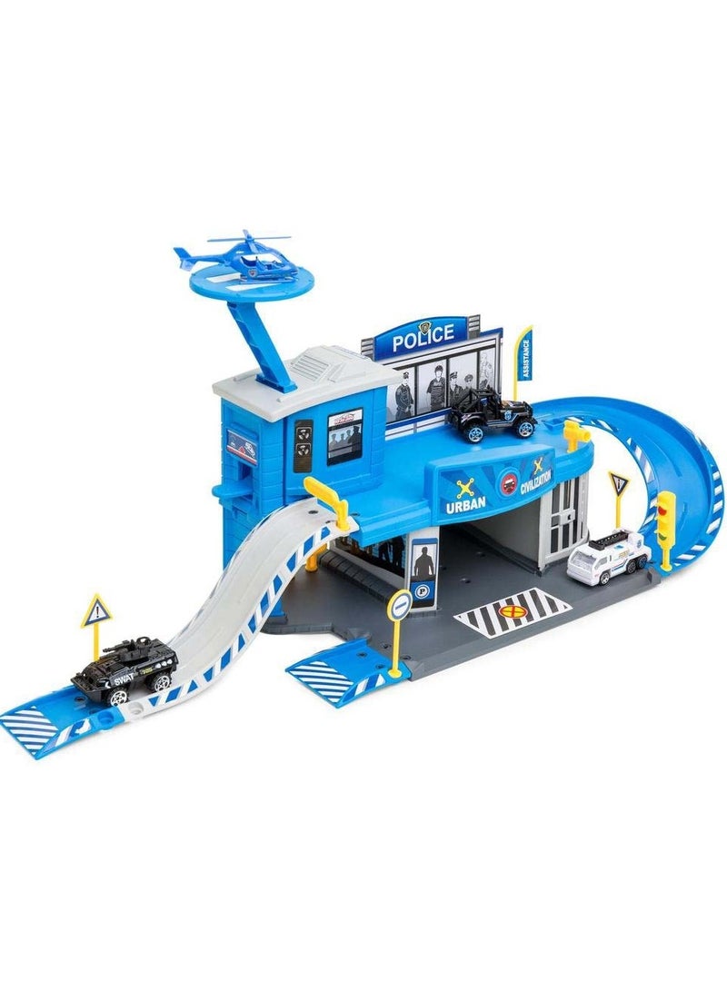 41pc Police Station for Toy Cars Playset Blue Boys Ages 3+