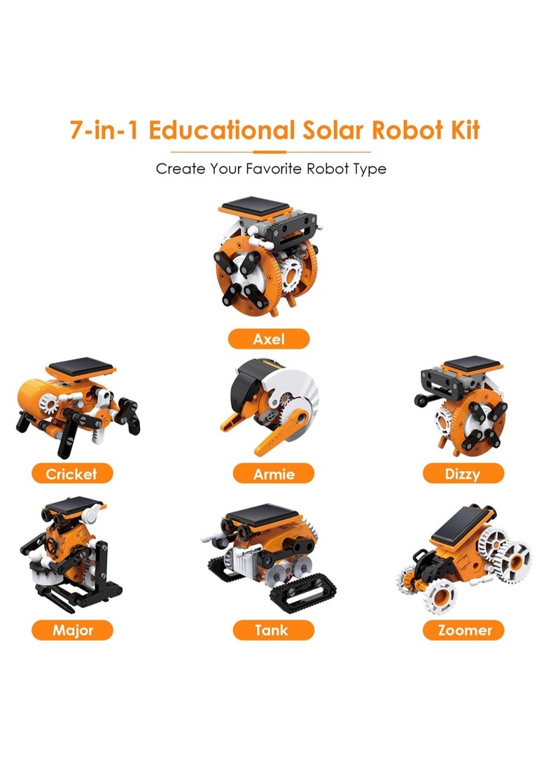 STEM Solar Robot Toy 7-in-1 Robotics Kits for kids age 8+ Solar Powered DIY Building Toy Construction Engineering Set Science Experiment Kit Birthday Gifts for 8-12 Year Old Boys Girls