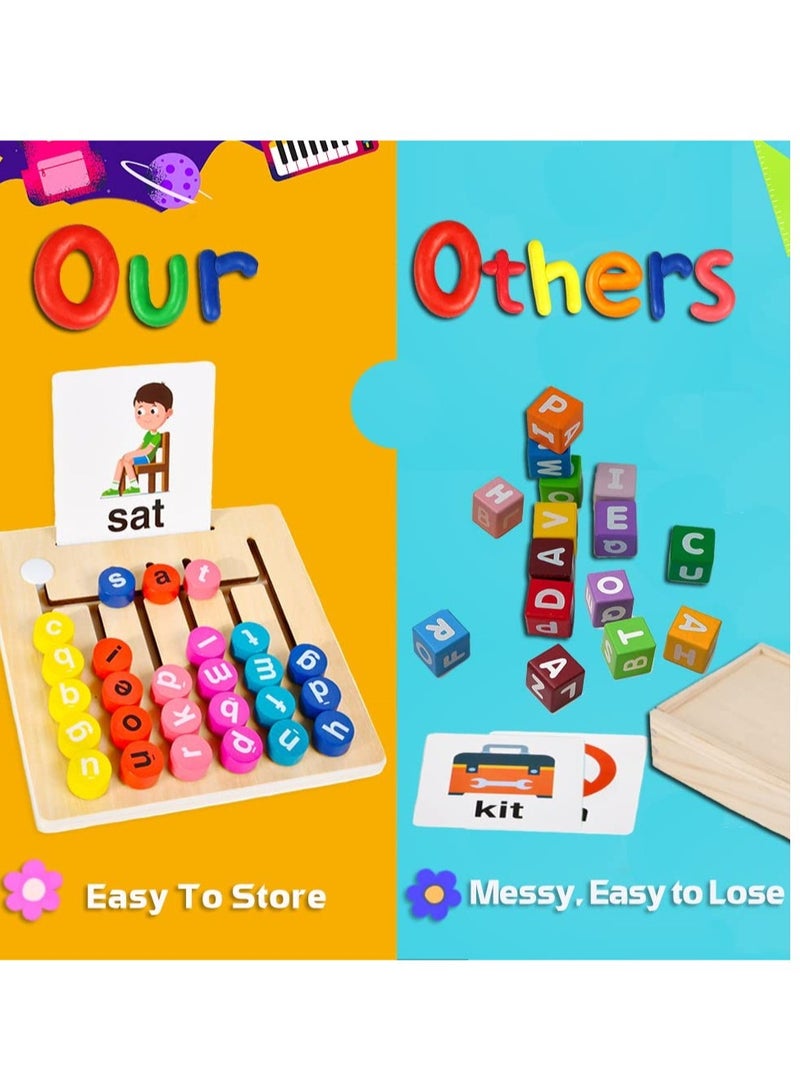 Montessori Toys for Toddlers ,Puzzle Building Blocks CVC Sight Words Game, Alphabet Learning Toy for Preschool Boys Girls